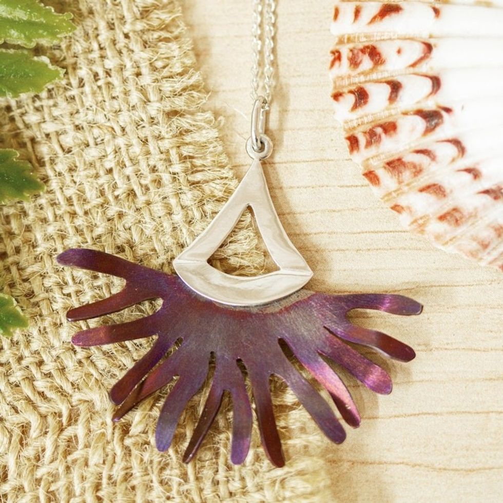 Purple Titanium and Sterling Silver Necklace from Mexico 'Dragon Betta Fin'
