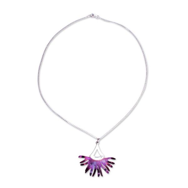 Alternate image for Purple Titanium and Sterling Silver Necklace from Mexico Dragon Betta Fin