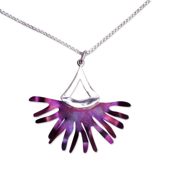 Alternate image for Purple Titanium and Sterling Silver Necklace from Mexico Dragon Betta Fin