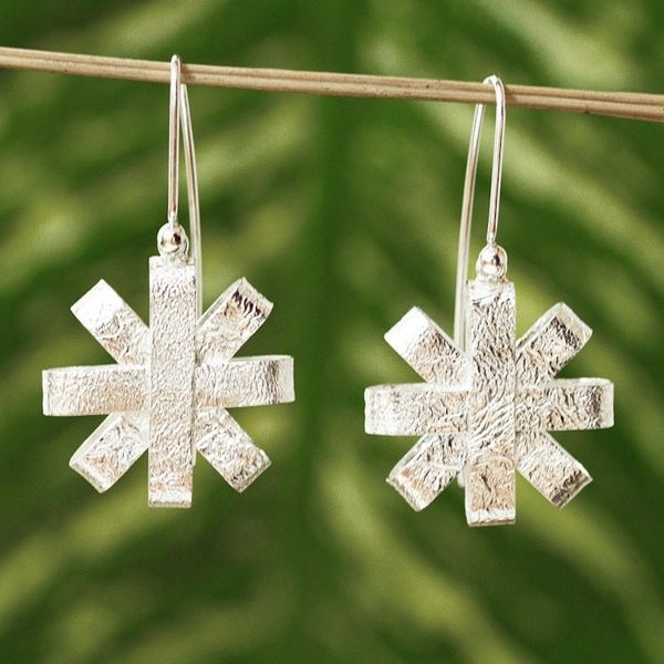 Alternate image for Handmade Sterling Silver Earrings Asterisk