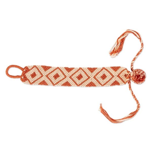 Alternate image for Russet and Peach 100 Macrame Cotton Bracelet from Chiapas Russet Diamonds
