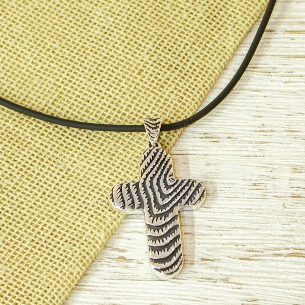 Taxco Silver Cross Pendant Necklace from Mexico 'Cross of Contrasts'