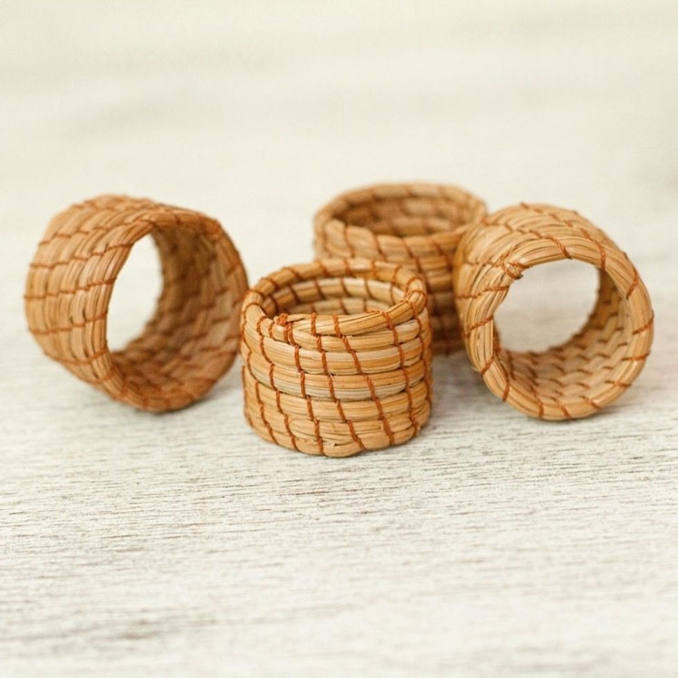 Handwoven Pine Needle Napkin Rings Set of 4 'Taste of Home'