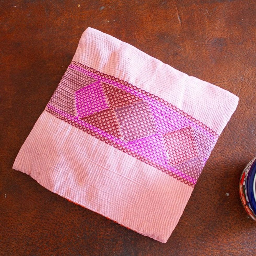 Handwoven Pink Cotton Tortilla Warmer from Mexico 'Pink Maya Dawn'