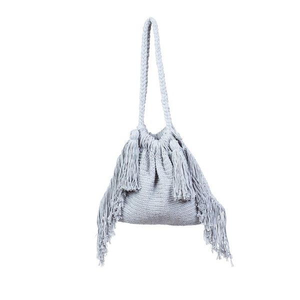 Alternate image for Macrame Cotton Shoulder Bag in Light Grey Terra Fria in Ash