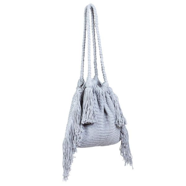 Alternate image for Macrame Cotton Shoulder Bag in Light Grey Terra Fria in Ash