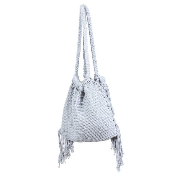 Alternate image for Macrame Cotton Shoulder Bag in Light Grey Terra Fria in Ash