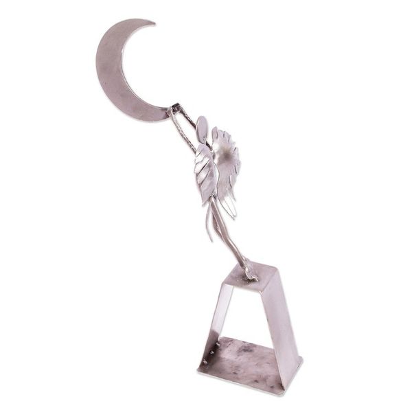 Alternate image for Angel-themed Recycled Metal Sculpture Capture the Moon