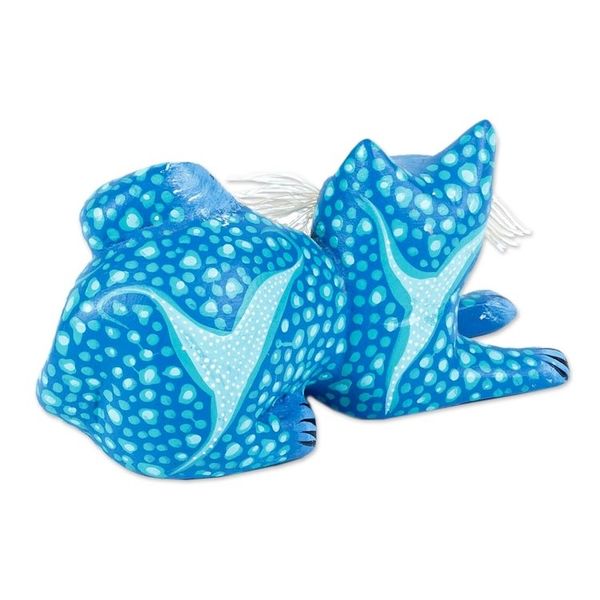 Alternate image for Blue and Turquoise Whiskered Cat Alebrije from Oaxaca Blue Pouncing Cat