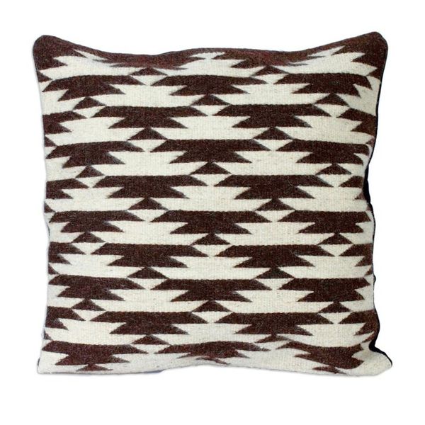 Alternate image for Handwoven Brown and Ivory Color Cushion Cover Zapotec Eagles