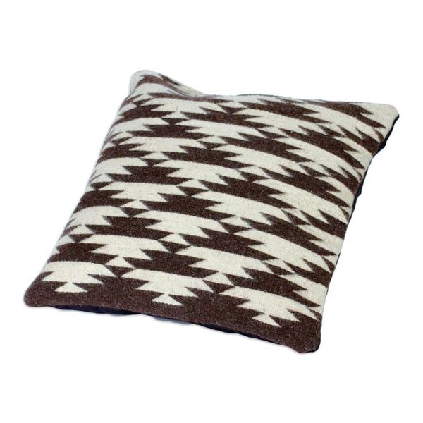 Alternate image for Handwoven Brown and Ivory Color Cushion Cover Zapotec Eagles
