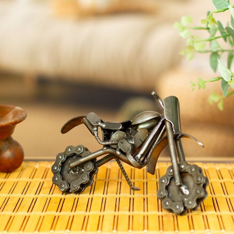 Handmade Rustic Dirt Bike Statuette 'Rustic Dirt Bike'
