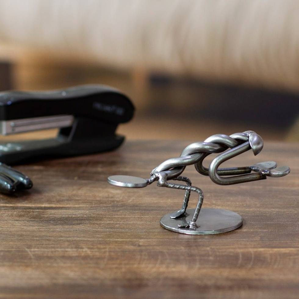 Hand Crafted Metal Sculpture of Crow Yoga Pose 'Crow Pose I'