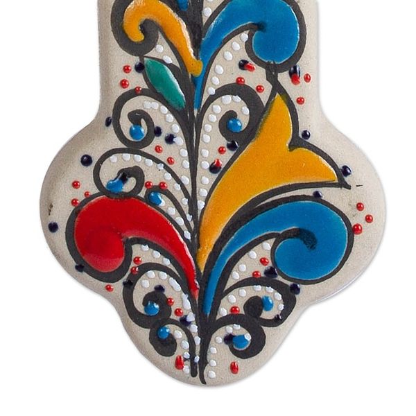 Alternate image for Handmade Ceramic Wall Cross with Colorful Motifs 8 Inch Flourishing Faith