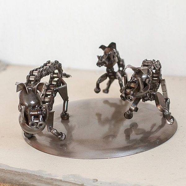 Alternate image for Hand Crafted Recycled Metal Art Boar Family Sculpture Rustic Wild Boar Family