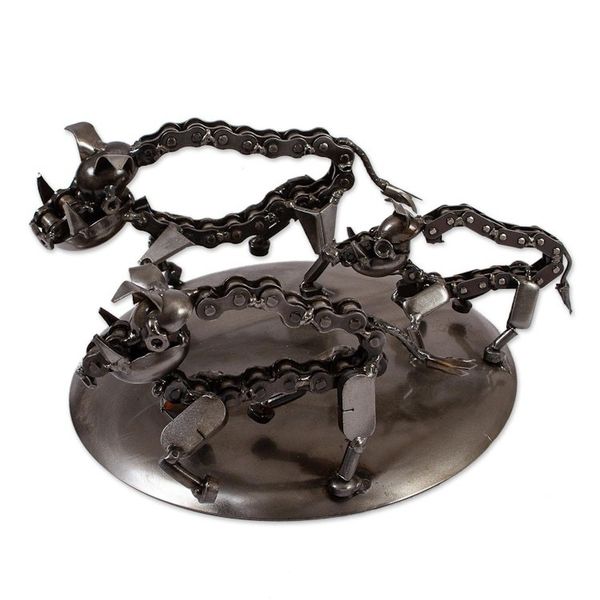 Alternate image for Hand Crafted Recycled Metal Art Boar Family Sculpture Rustic Wild Boar Family