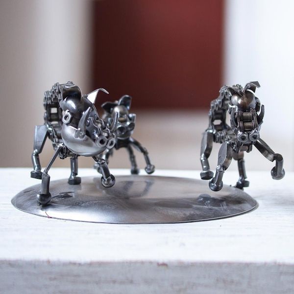Alternate image for Hand Crafted Recycled Metal Art Boar Family Sculpture Rustic Wild Boar Family