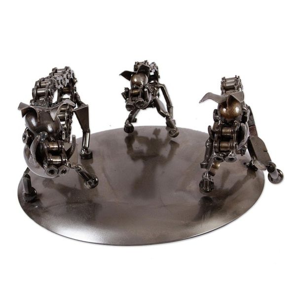 Alternate image for Hand Crafted Recycled Metal Art Boar Family Sculpture Rustic Wild Boar Family