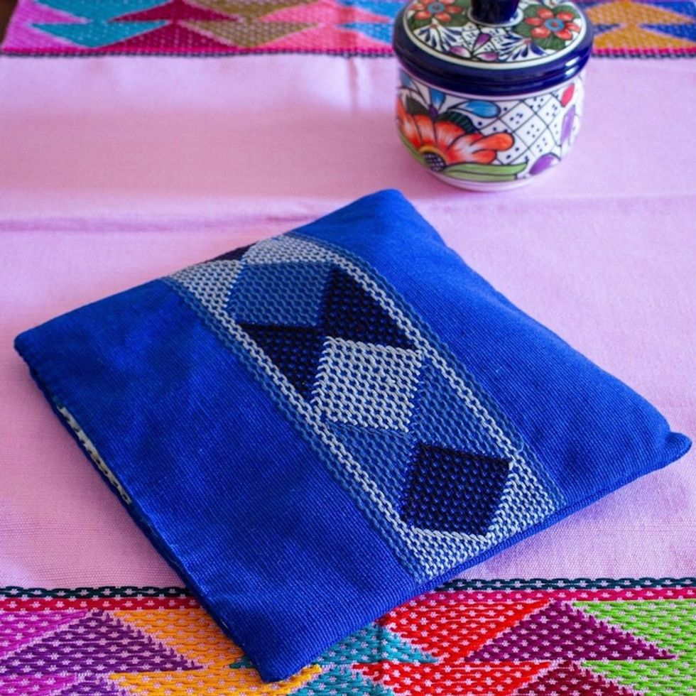 Handwoven Blue Cotton Tortilla Warmer from Mexico 'Agua Azul'