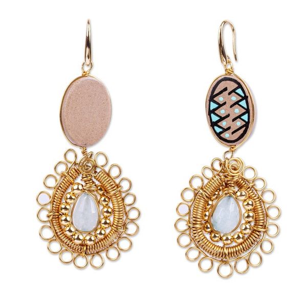 Alternate image for Handmade Gold Plated Earrings Mixed Media in Aqua