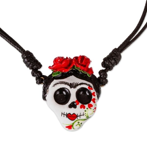 Alternate image for Skull Pendant Necklace on Adjustable Cord Romantic Calavera