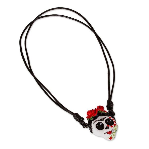 Alternate image for Skull Pendant Necklace on Adjustable Cord Romantic Calavera