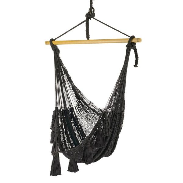 Alternate image for Tasseled Black Cotton Rope Mayan Hammock Swing Ocean Seat in Black