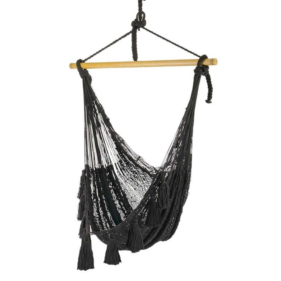 Tasseled Black Cotton Rope Mayan Hammock Swing 'Ocean Seat in Black'