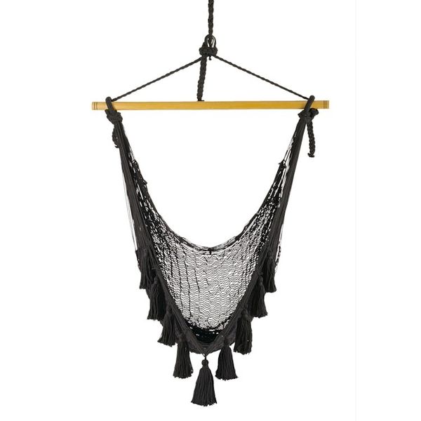 Alternate image for Tasseled Black Cotton Rope Mayan Hammock Swing Ocean Seat in Black