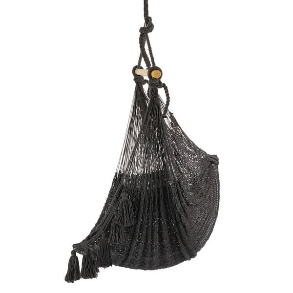Alternate image for Tasseled Black Cotton Rope Mayan Hammock Swing Ocean Seat in Black