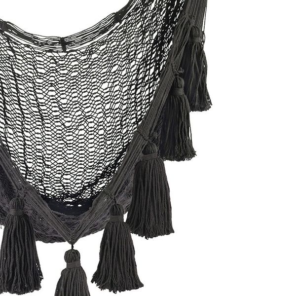Alternate image for Tasseled Black Cotton Rope Mayan Hammock Swing Ocean Seat in Black
