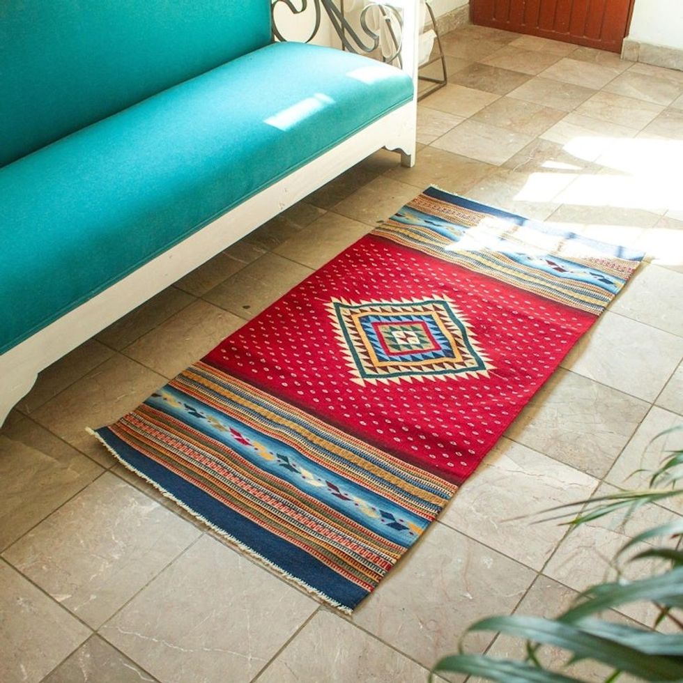Multicolored Handwoven Geometric 2.5 x 5 Zapotec Area Rug 'Oaxaca Diamond'