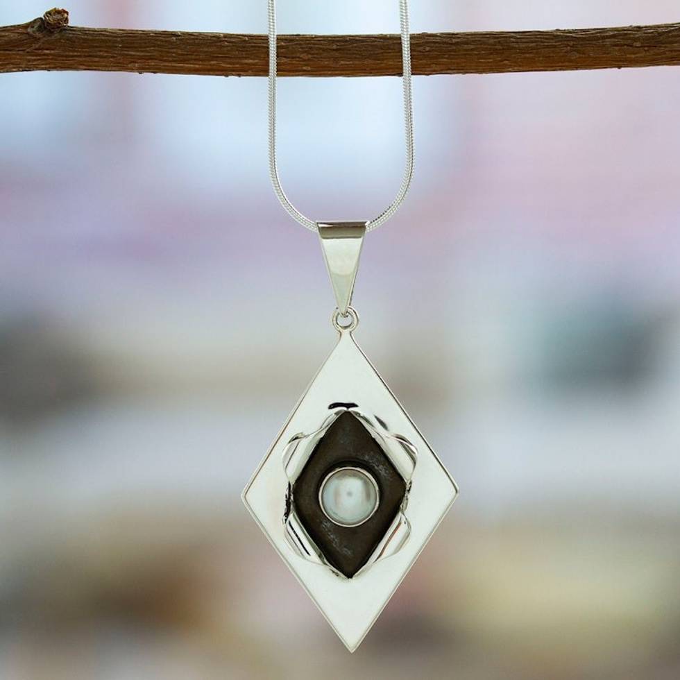 Modern Cultured Pearl and Taxco Silver Necklace from Mexico 'Venus'