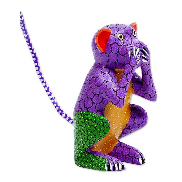 Alternate image for Wood Alebrije Carving of Multicolored Monkey from Oaxaca Speak No Evil