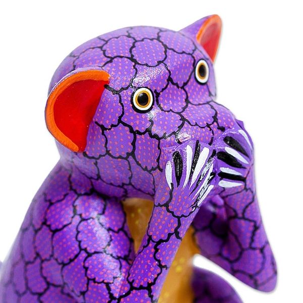 Alternate image for Wood Alebrije Carving of Multicolored Monkey from Oaxaca Speak No Evil