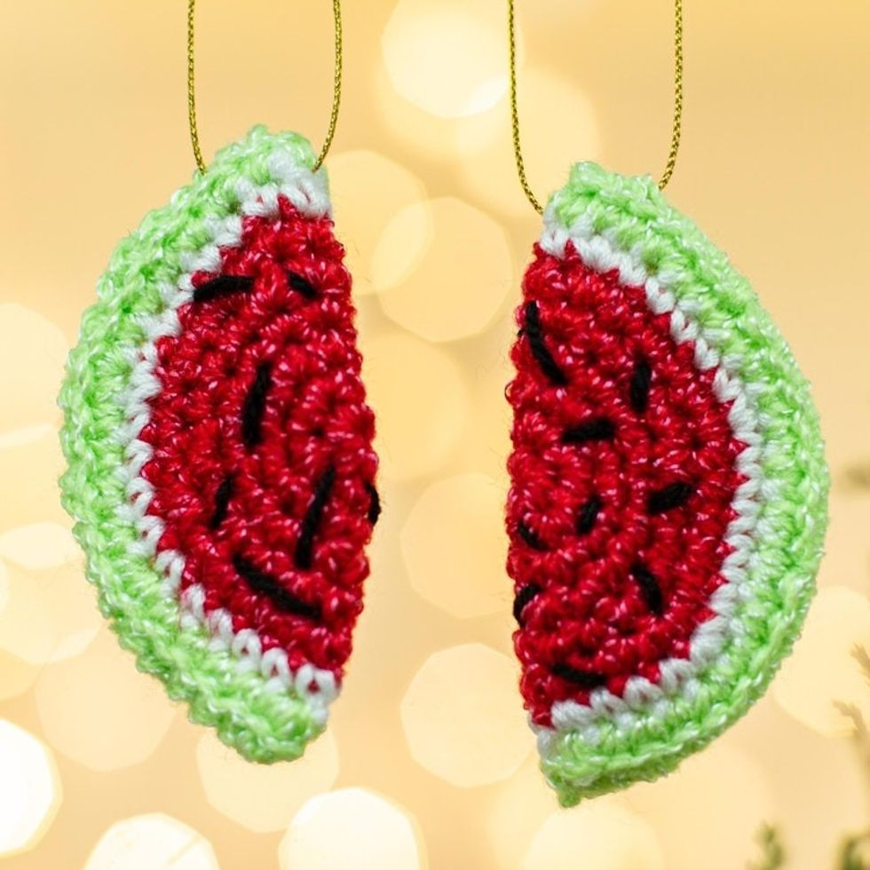 Artisan Crafted Watermelon Ornaments Pair 'Sweet Slice'
