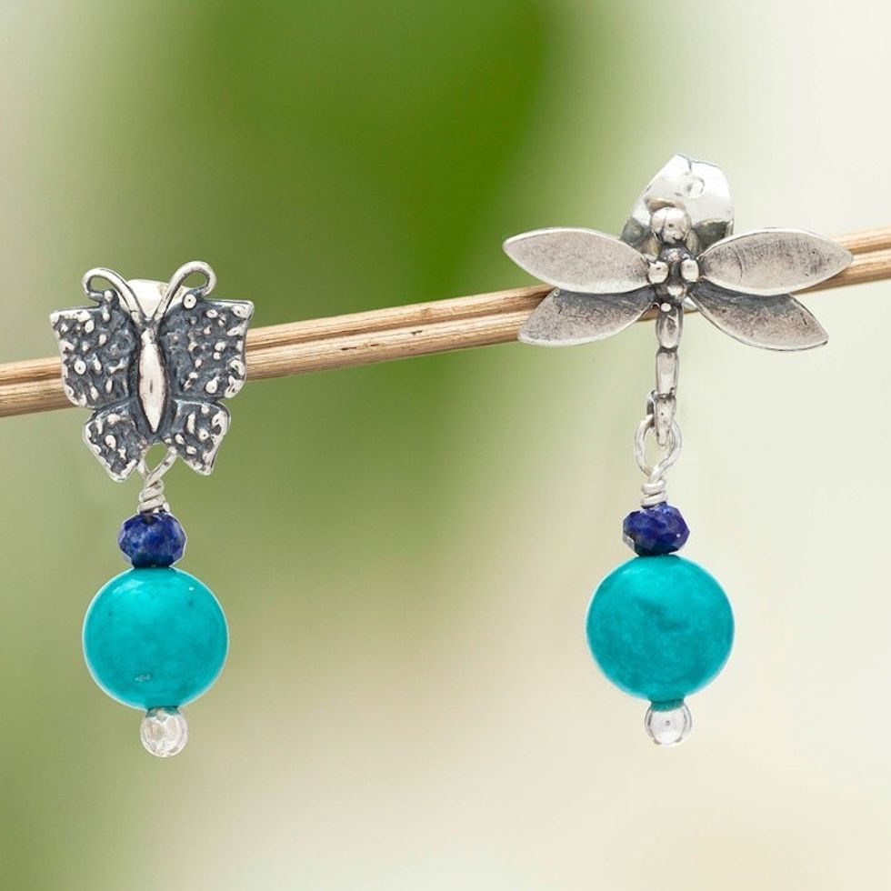 Sterling Butterfly and Dragonfly Earrings 'Garden Companions'