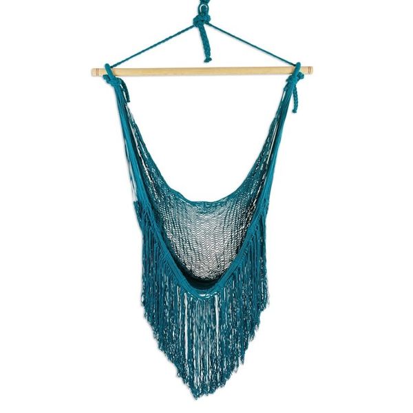 Alternate image for Fringed Teal Cotton Rope Mayan Hammock Swing from Mexico Sea Breezes in Teal