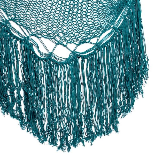 Alternate image for Fringed Teal Cotton Rope Mayan Hammock Swing from Mexico Sea Breezes in Teal