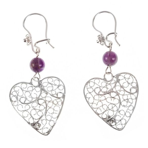 Alternate image for Sterling Silver Filigree Dangle Earrings with Amethyst Ethereal Harmony