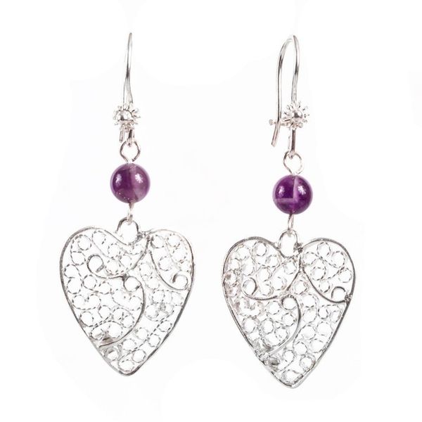 Alternate image for Sterling Silver Filigree Dangle Earrings with Amethyst Ethereal Harmony