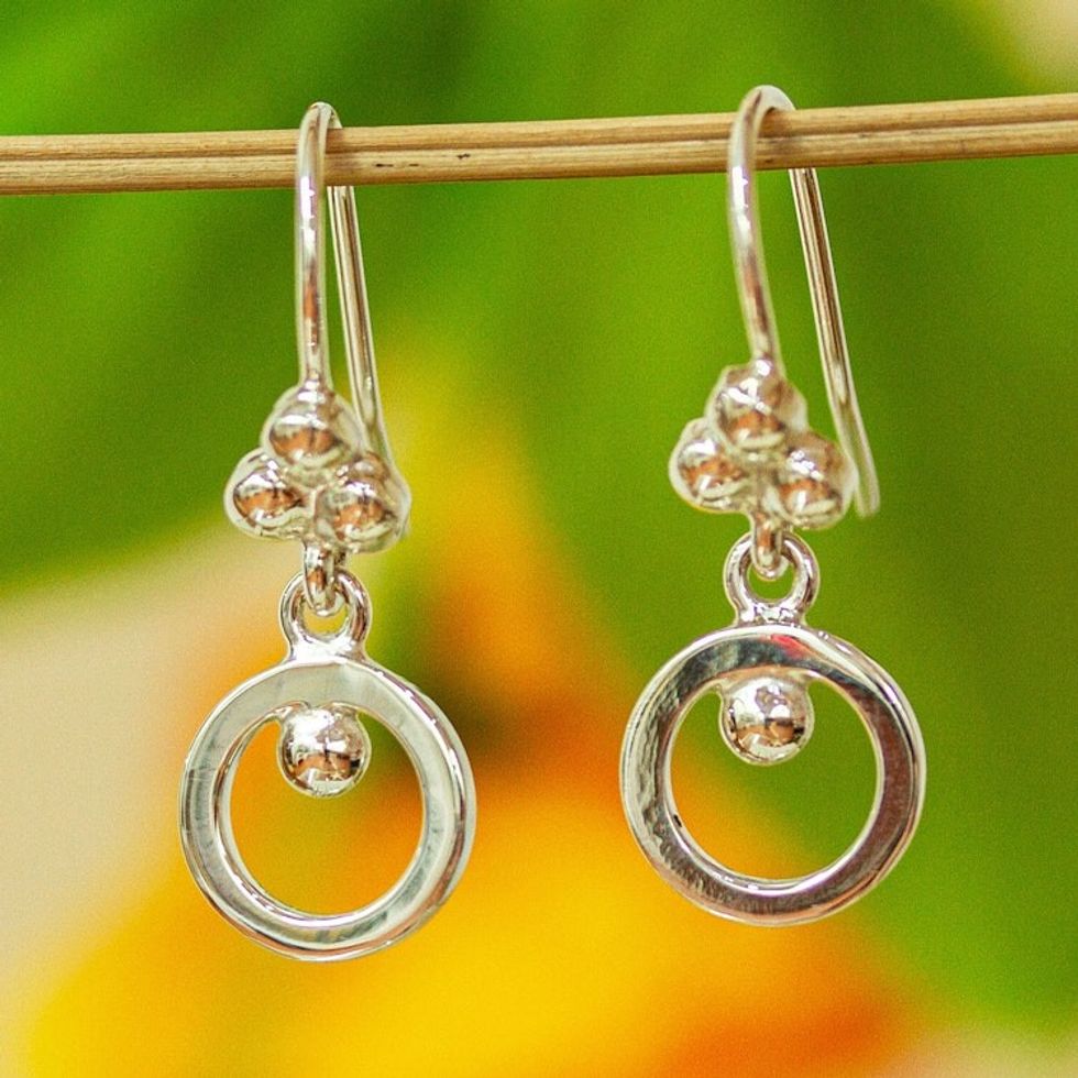 Taxco Fine Silver Modern Dangle Earrings from Mexico 'Silver Grains'