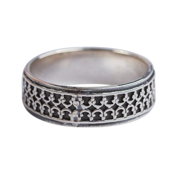Alternate image for 950 Silver Fretwork Band Ring from Mexico Elegant Fretwork