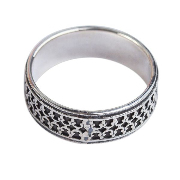 Alternate image for 950 Silver Fretwork Band Ring from Mexico Elegant Fretwork