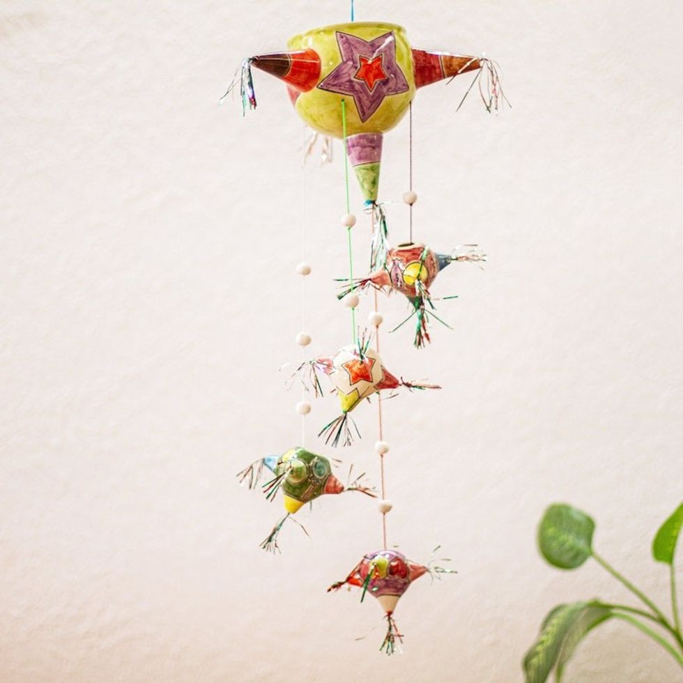 Hand Painted Piata Themed Ceramic Wind Chime 'Piata Cascade'