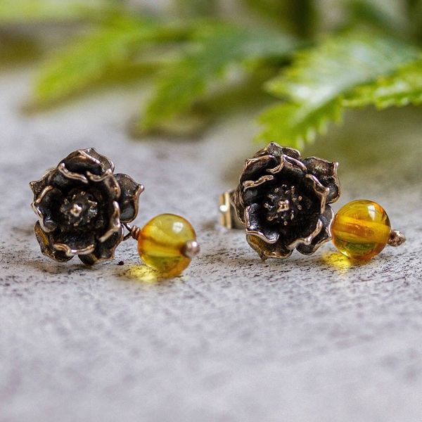 Alternate image for Cacti Flower Amber Drop Earrings from Mexico Golden Desert