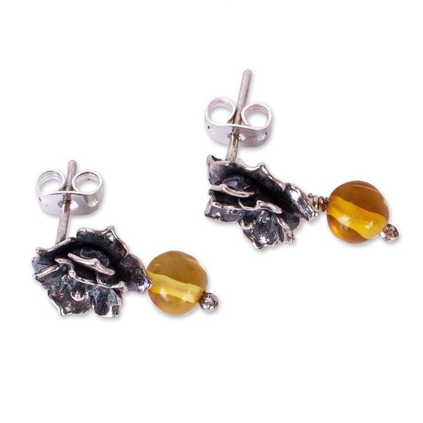 Alternate image for Cacti Flower Amber Drop Earrings from Mexico Golden Desert