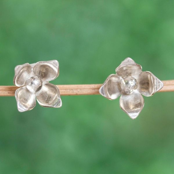 Alternate image for Matte Sterling Silver Button Earrings Olive Flower