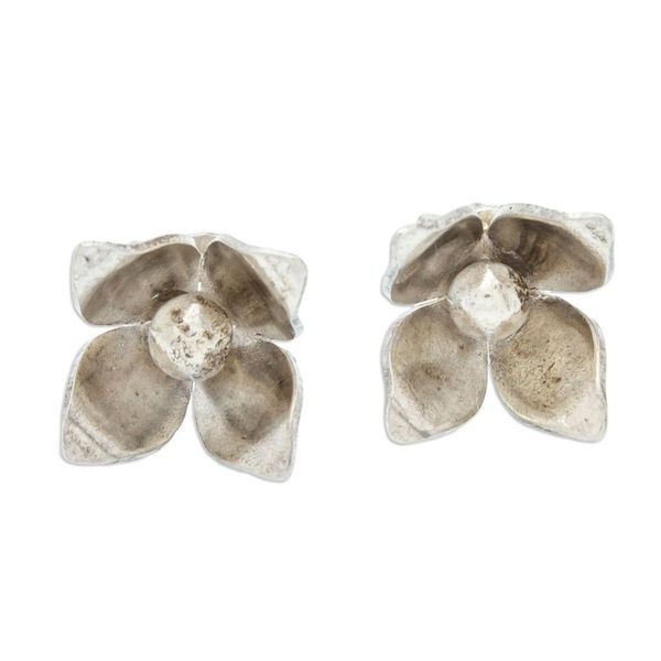 Alternate image for Matte Sterling Silver Button Earrings Olive Flower