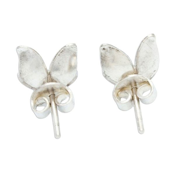 Alternate image for Matte Sterling Silver Button Earrings Olive Flower